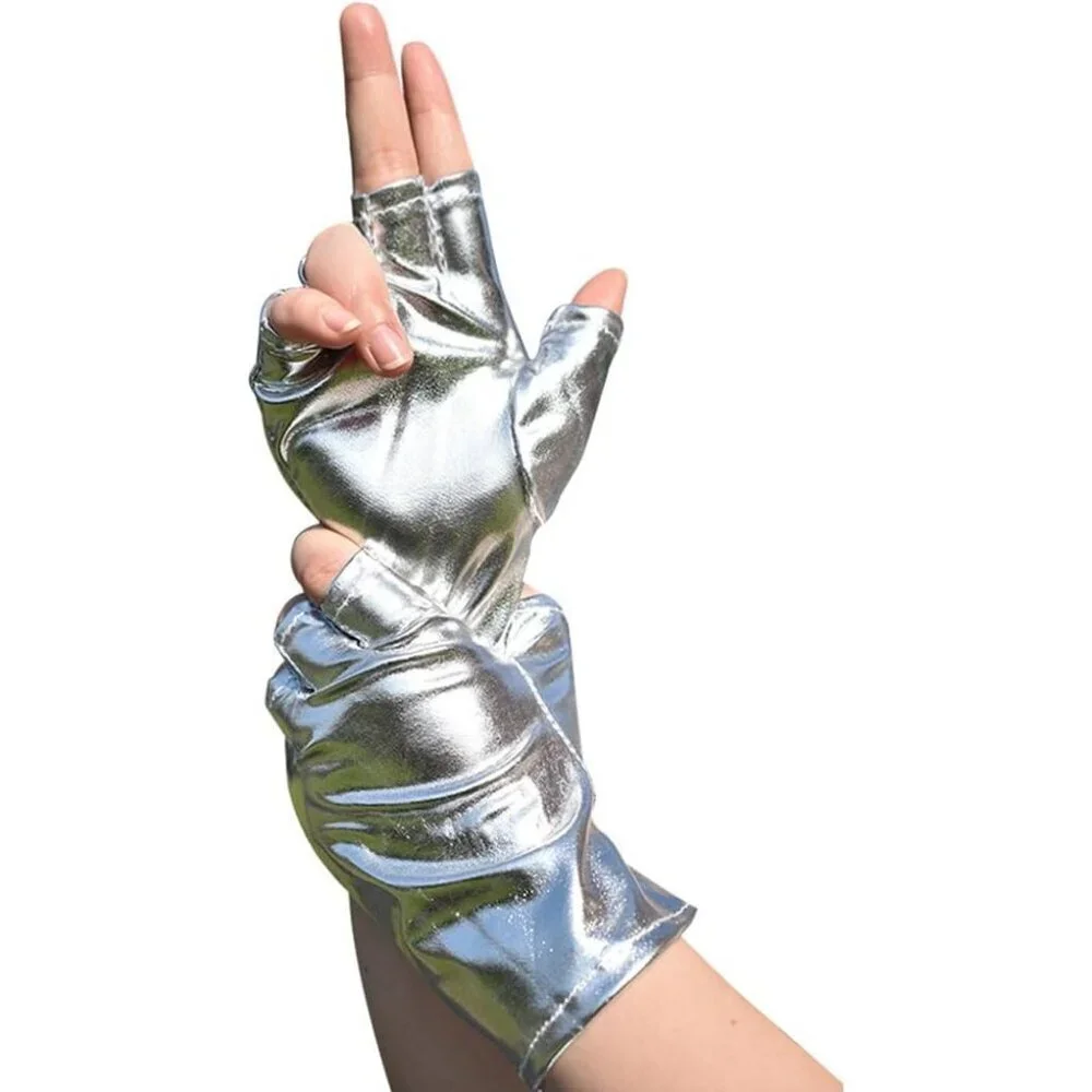 Women's Silver-2 Fingerless Cosplay Gothic Gloves Punk Rock Halloween Party